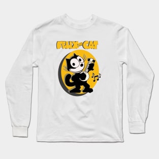 Felix the Cat Plays Banjo Old School Retro Cat Cartoon Art Long Sleeve T-Shirt